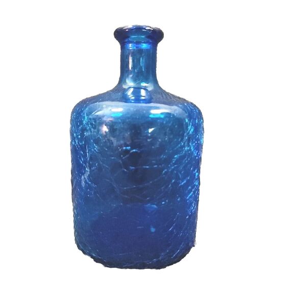 Jug Crackle Glass Blue Swirl Pattern 7.5" Tall X 4" Dia. Decorative Heavy - Picture 3 of 16